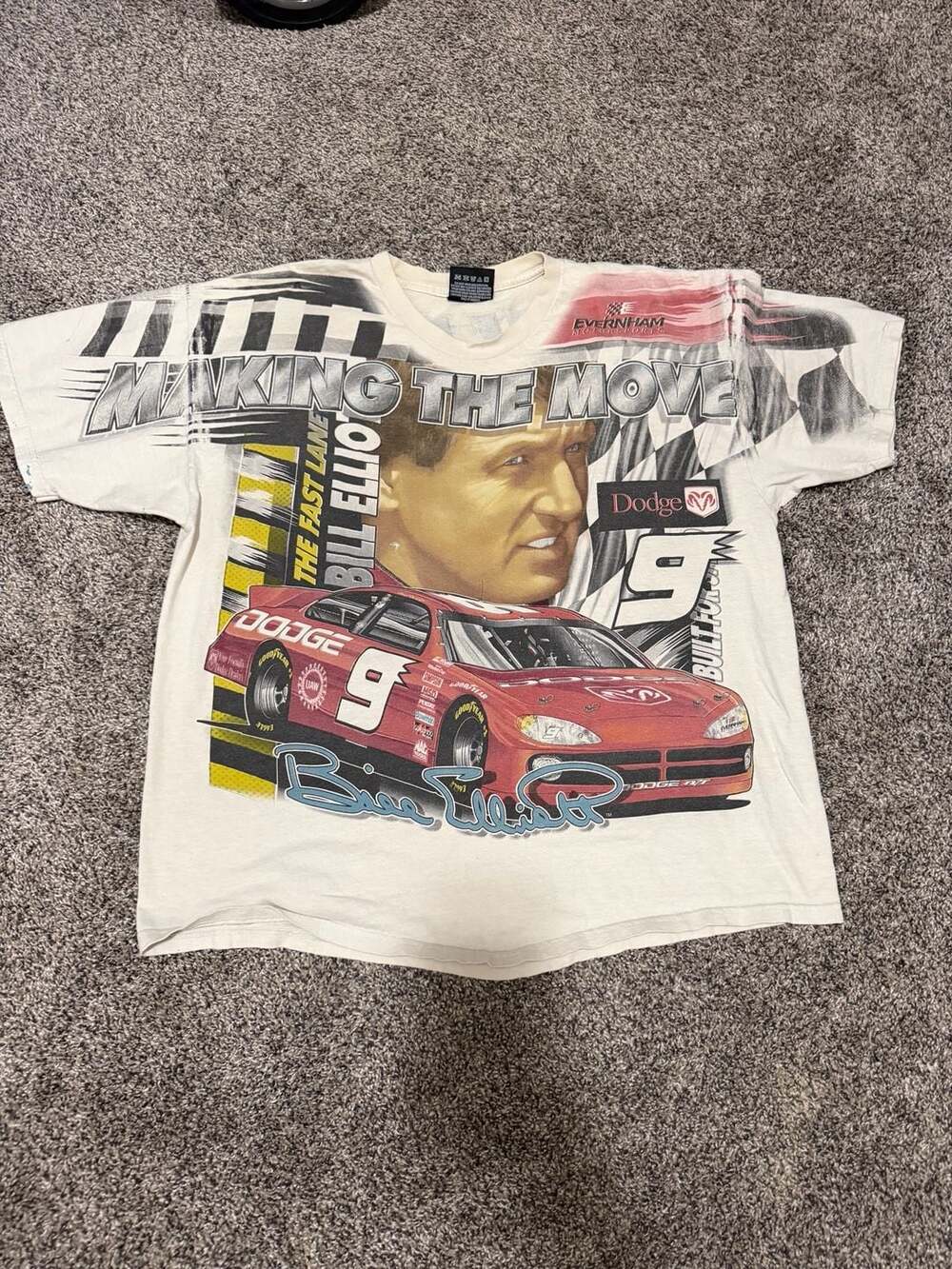 Vintage 2001 Bill Elliott NASCAR Dodge #9 Making The Move All Over Print T-Shirt
